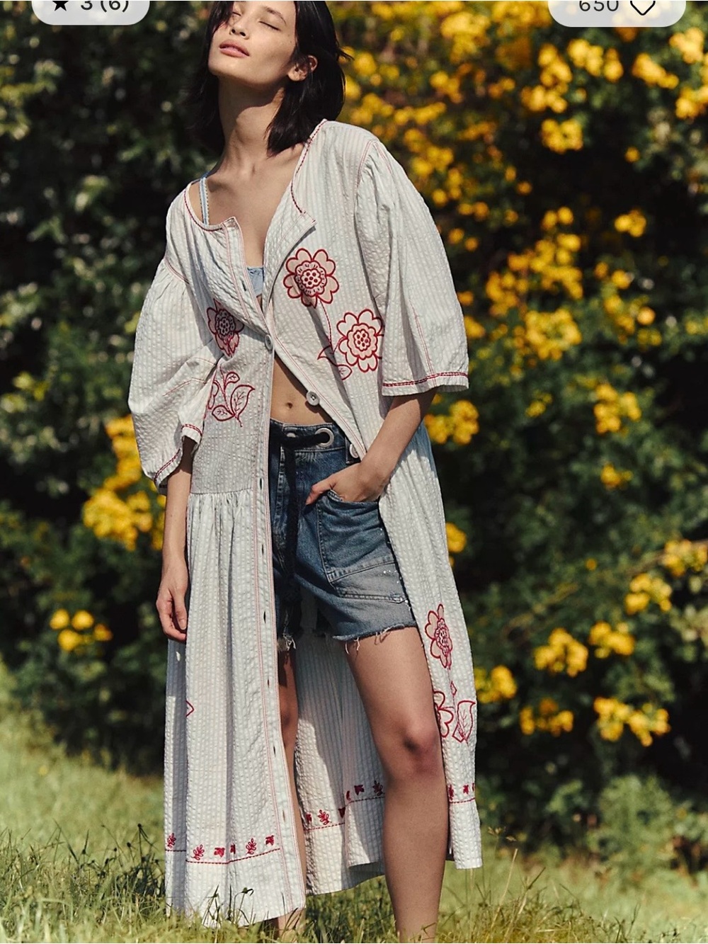 Free People Saugatuck Midi Dress Buttondown Floral Embroidered Flowy 280768